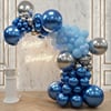 Luxurious Blue & Silver Birthday Balloon Arch décor