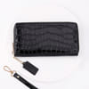Luxurious Croc Print Zip-Around Women's Wallet - Midnight Black Online