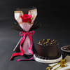 Mini Truffle Cake & Single Red Rose Bouquet Online