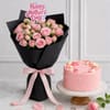 Mother's Day Pink Roses & Cake Combo Online