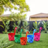 Buy Multicolour Polka Dots Hanging Metal Pots-Set Of 5