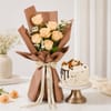 Peach Rose Bouquet & Biscoff Cake Combo