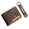 Shop Personalized Classic PU Leather Wallet And Keychain Combo - Dark Brown