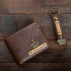 Personalized Classic PU Leather Wallet And Keychain Combo - Dark Brown