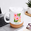 Personalized Floral Ceramic Mug with Cork Base & Lid