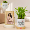 Personalized Ganesh Chaturthi Golden Frame and Bamboo Plant Combo