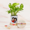 Personalized Money Planter with Swirl Rakhi Combo