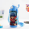 Gift Personalized Warrior Caricature School Bag And Water Bottle Combo- Blue