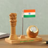 Gift Personalized Wooden Ashok Stambh And Clock