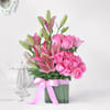 Pink Asiatic Lilies & Roses in Vase Arrangement