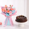 Pink Floral Bouquet with Chocolate Noir GateauCake