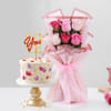 Pink Floral Cake and Roses Combo