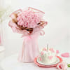 Pink Rose Bouquet and White Cream Cake Combo