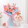 Pink Rose Bouquet & Strawberry Cake Gift Combo