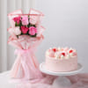 Pink Roses Bouquet and Pink Delight Cake