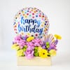 Gift Polka Dot Birthday Balloon and Flower Arrangement