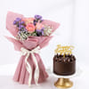 Purple Bouquet and Chocolate Crown Cake Birthday Combo
