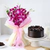 Purple Orchid Bouquet And Dutch Truffle Cake Gift Combo