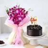Purple Orchid Bouquet with Dutch Truffle Cake Gift Combo