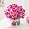 Gift Purple Orchids & Pink Roses In Round Vase
