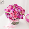 Buy Purple Orchids & Pink Roses In Round Vase