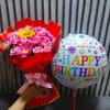 Radiant Pink Roses and Gerberas Bouquet with Birthday Balloon