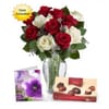 Red and White Roses with Chocolates