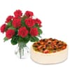 Red Carnations and Fruit Cake Combo