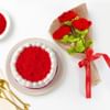 Red Delight Crochet Rose Bouquet And Red Velvet Cake Combo Online