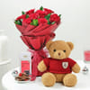Red Rose Bouquet with Teddy Bear & Mixed Berries Chocolate