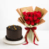 Romantic Red Roses and Chocolate Cake Combo Online