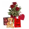 Roses, Teddy, Card & Truffles Gift Combo Online