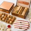 Rudraksh Swastik Om Rakhi Set with Baklava Online