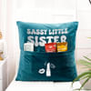 Buy Sassy Little Sister Personalized Velvet Pocket Cushion - Blue