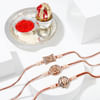 Set Of 3 Antique Metal Rakhi With Pooja Thali Online