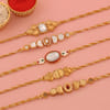 Gift Set of 5 Exquisite Kundan Rakhi Hamper