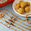 Set Of 5 Kundan Rakhi With Besan Ladoo Online