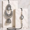 Gift Silver Jhumka Bhaiya-Bhabhi Rakhi with Soan Papdi