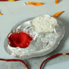 Gift Silver Plated Roli, Chawal Container with Kaju Katli