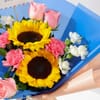 Shop Sunny Sunflower & Cerise Pink Rose Bouquet