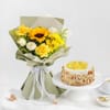 Sweet Pineapple Cake And Bright Bouquet Gift Combo