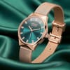 Teal Dial Crystal Marker Slim Ladies Watch For Her