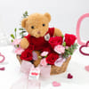 Gift Teddy Bear & Red Roses Arrangement