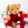 Buy Teddy Bear & Red Roses Arrangement