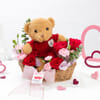 Teddy Bear & Red Roses Arrangement