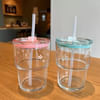 Gift Transparent Glass Tumbler With Straw - 420 ML - Assorted - Single Piece