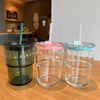 Shop Transparent Glass Tumbler With Straw - 420 ML - Assorted - Single Piece