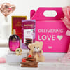 Gift Valentine Gift Hamper with Roses, Perfume & Chocolate