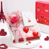 Valentines Day Gift Hamper With Pendant, Roses, And Candles