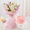 White Lily Bouquet & Pink Blush Pineapple Cake Combo Online